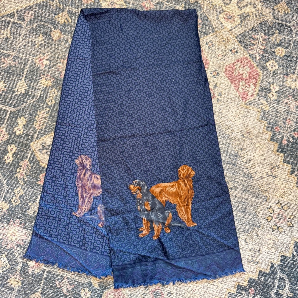 Vintage Italian Gordon & Irish Setter Dog Print Rectangular Silk Scarf